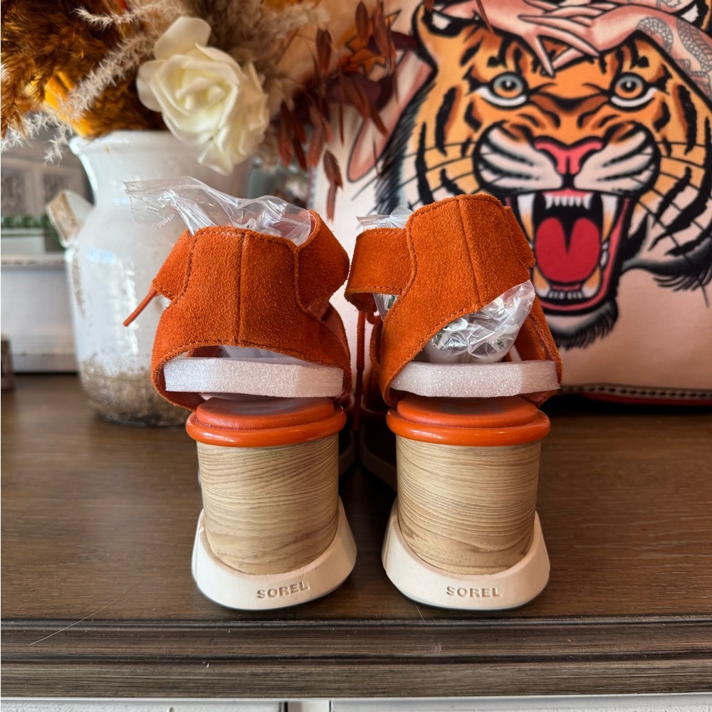 Sorel Orange Suede Platform Sandals β Chunky Fall Goddess Wedges β Size 7 - Picture 6 of 13